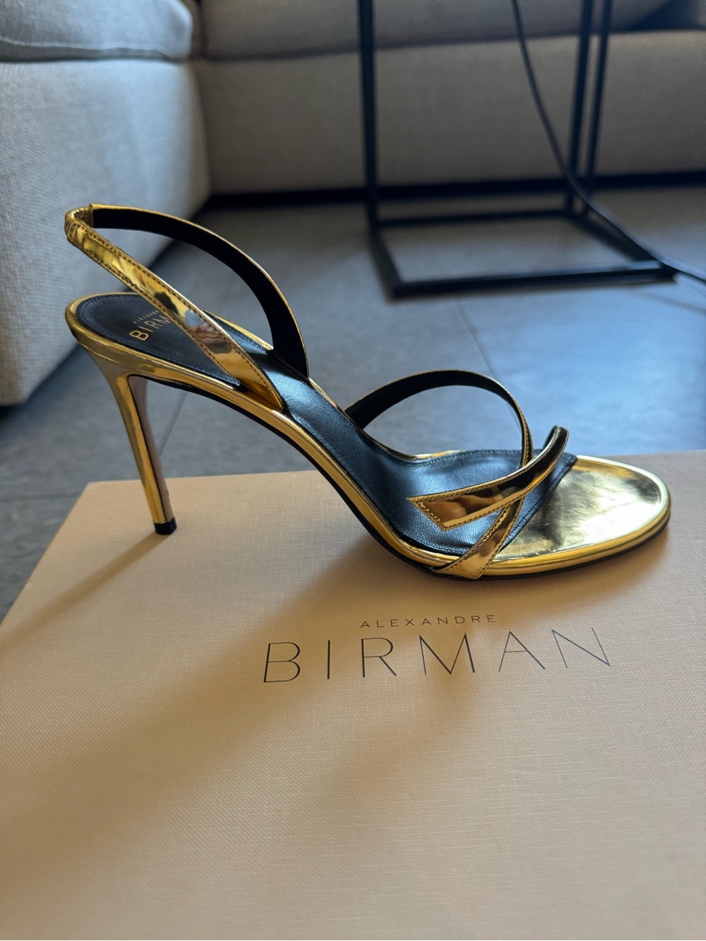 Alexandre Birman Metallic Gold Strappy Stiletto Sandals